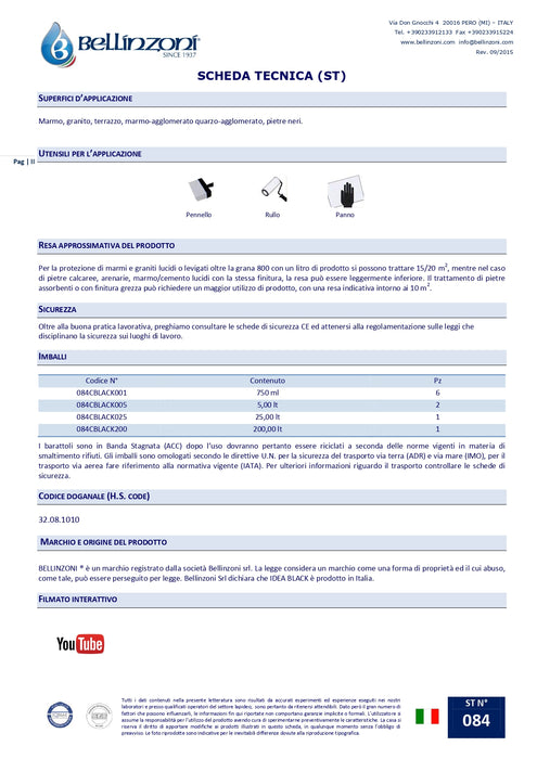 IMPREGNANTE PROTETTIVO PER GRANITI E PIETRE IDEA BLACK BELLINZONI 750 ML.